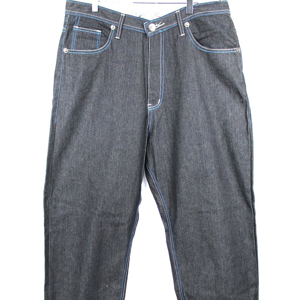 BROOKLYN XPRESS DARK BLUE MEN'S JEANS "B" 90'S GRAPHIC  36x34 BAGGY HIP HOP Y2K